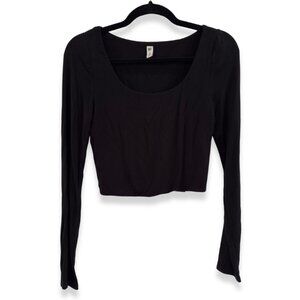 BP. Black Long Sleeve Scoop Neck Crop Top — Size S